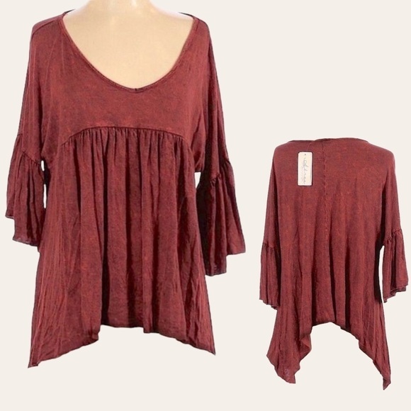 Abree Hand Dyed Boho Flowy Maroon Blouse Size S NWT - Picture 1 of 9